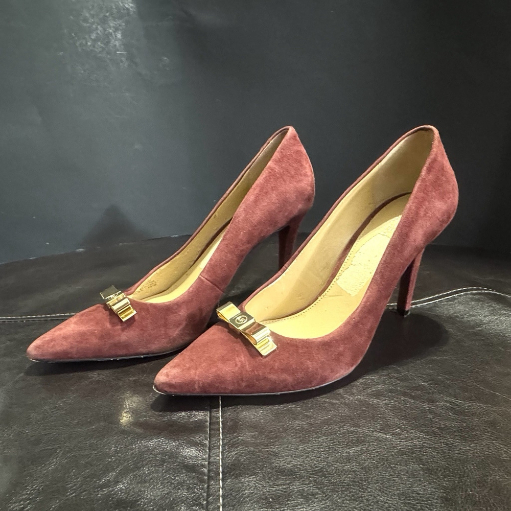 Michael Kors Womens Size:8 Suede Leather Pointed Toe Burgundy High Pump Heels